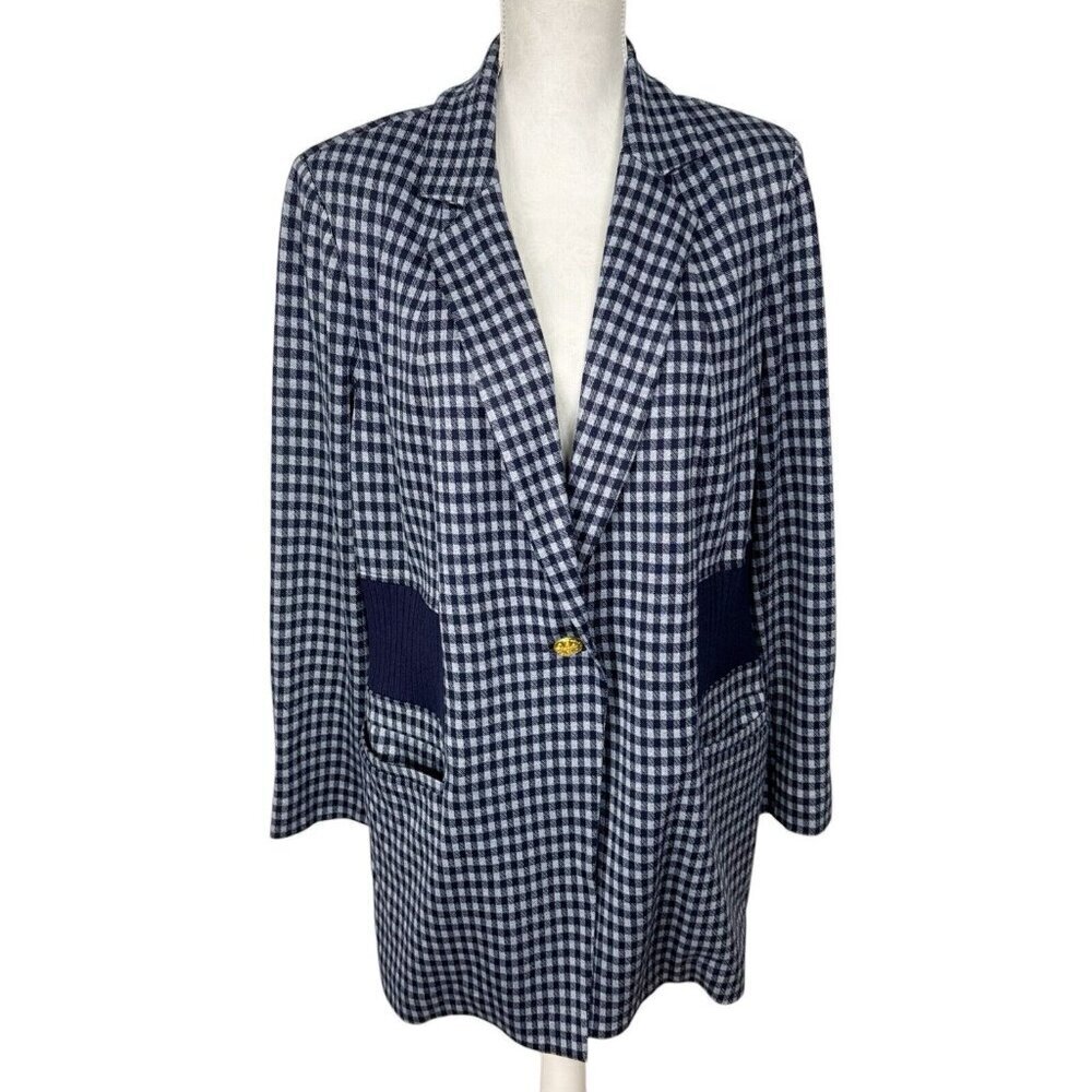 Cabi check up Blazer Women's XXL Unlined Button‎ Blue Check Longline NWT